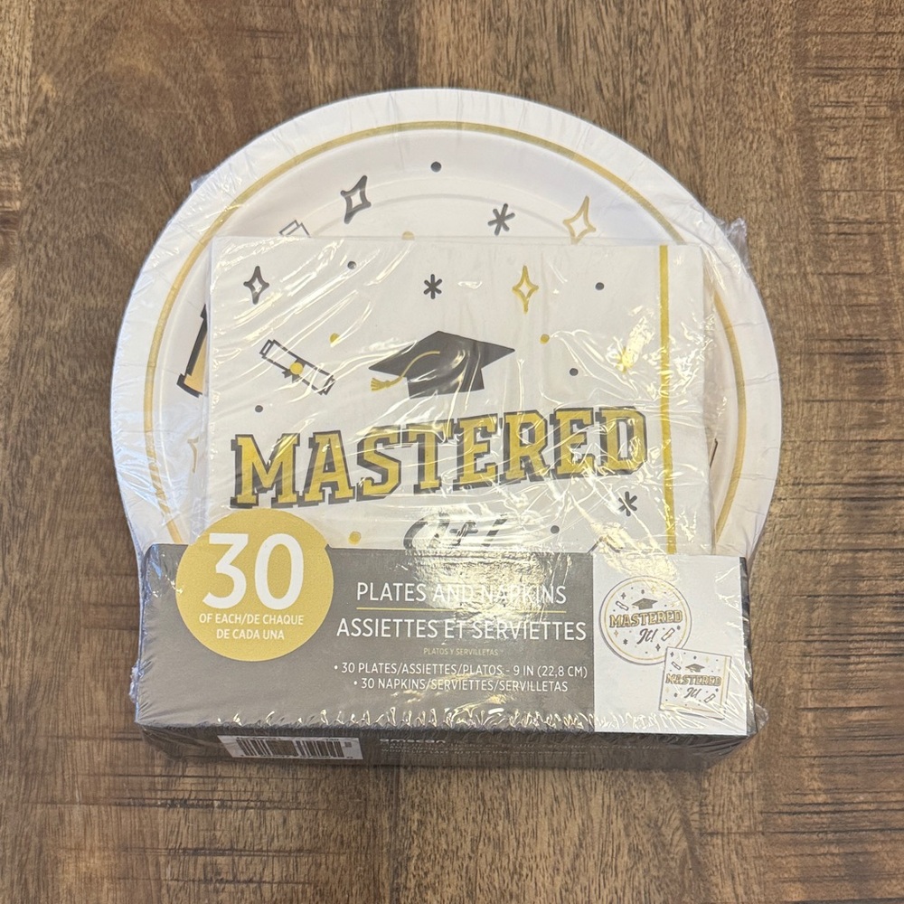 Graduation Party Plates & Napkins Set - White & Gold